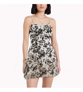 Brown Plant Print Suspender Skirt