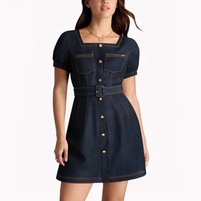 Square Neck Denim Waist Dress