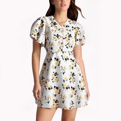 V Neck Floral Print Dress