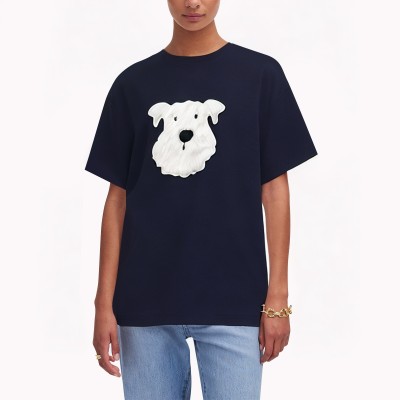 Cute Puppy Print Loose Short Sleeved T Shirt
