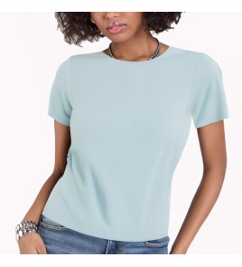 Blue Ice Silk V Neck Short Sleeve