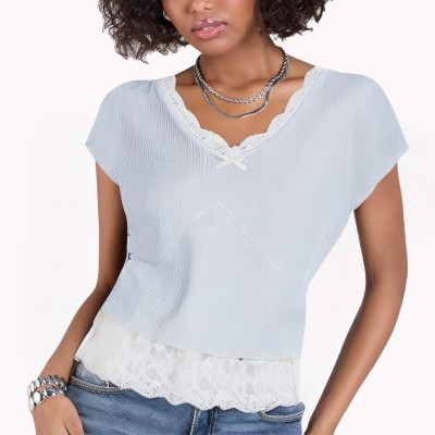 Spliced Lace Short Sleeves