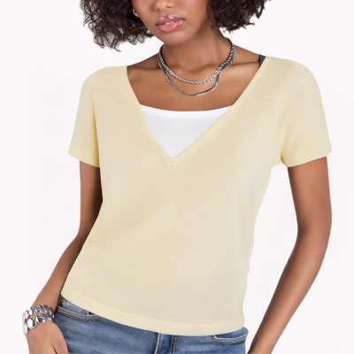 Solid Color Hollow Waist Short Sleeves