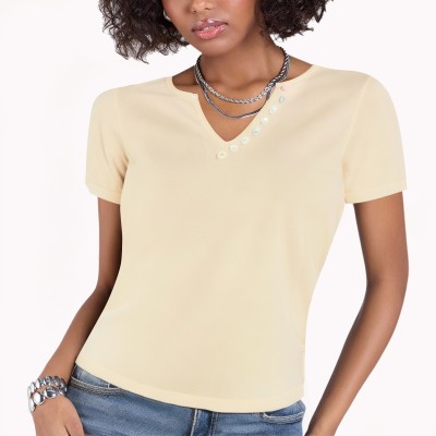 Knitted V Neck Slim Short Sleeves