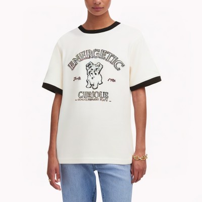Straight Shoulder Contrast Color Short Sleeve T Shirt 