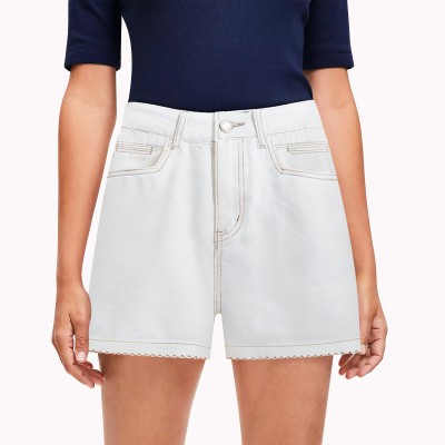 White Loose Denim Straight Shorts