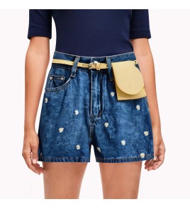 Daisy Embroidered A Line Denim Shorts