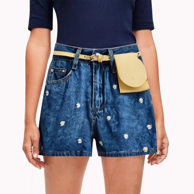 Daisy Embroidered A Line Denim Shorts
