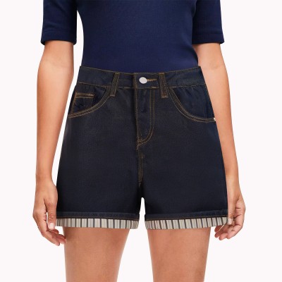 Striped Hem Denim Shorts