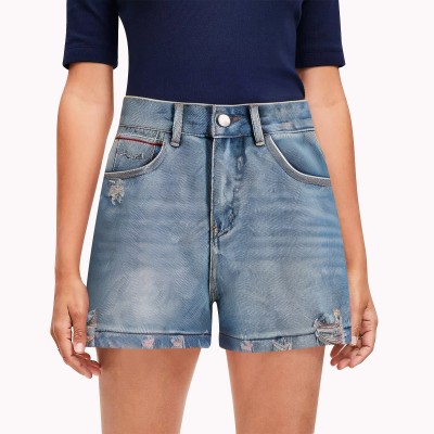 Retro Blue Ripped Denim Shorts