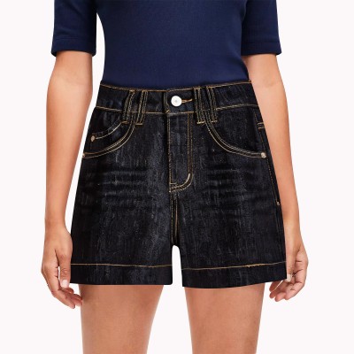 High Waisted Denim Shorts With Visible Stitching