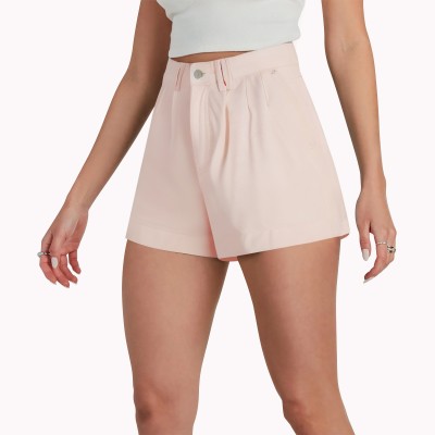Pink Pleated Denim Shorts