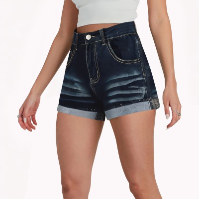 Tibetan Black Rolled Denim Shorts