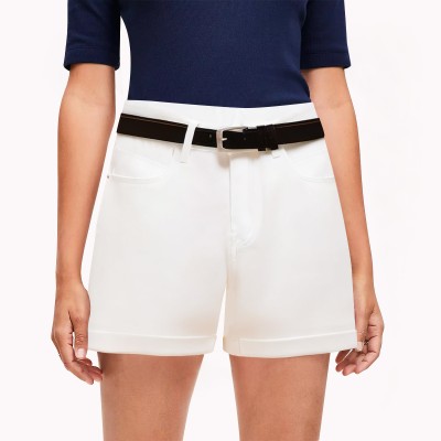 White High Waisted Rolled Denim Shorts