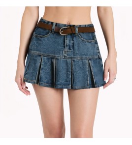 Casual Denim Pleated Skirt