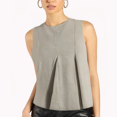 Temperament Solid Color Pleated Sleeveless Top