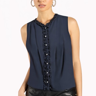 V Neck Ruffle Sleeveless Top