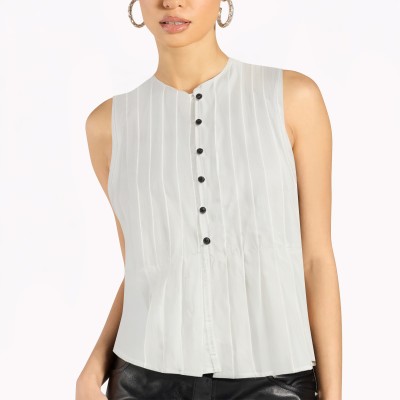 Temperamental Pleated White Sleeveless Top