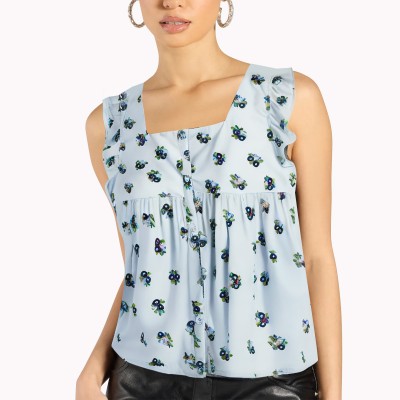 Square Neck Floral Sleeveless Top
