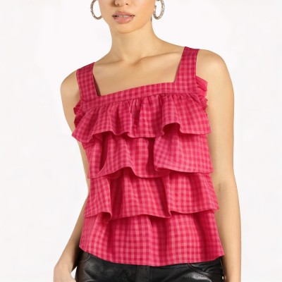 Square Neck Ruffled Sleeveless Short Top