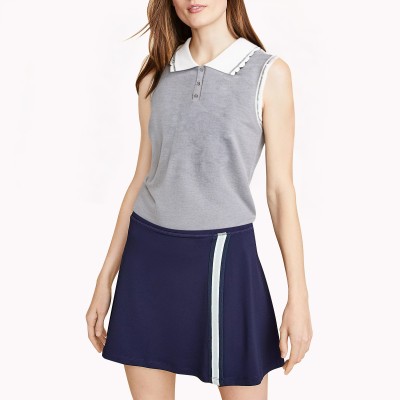 Grey Polo Collar Sleeveless Top