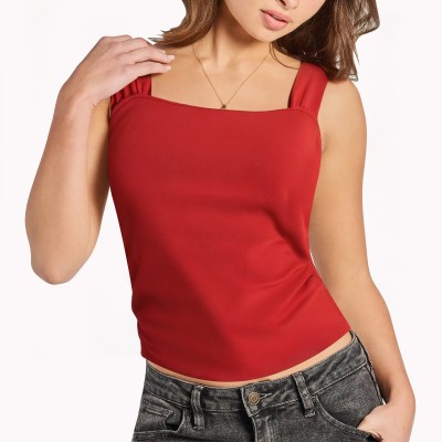 Red Pleated Strap Vest
